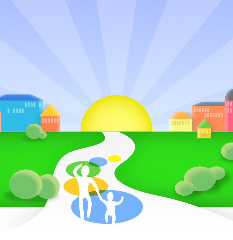 Illustration: children walking through a green neighbourhood to primary school